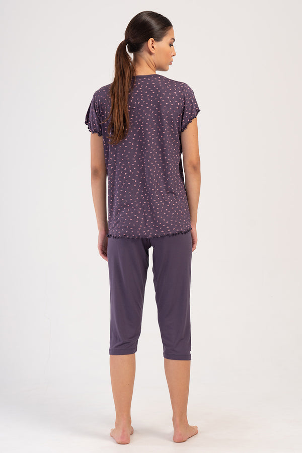 Woman Lycra Viscon Big Size Wide Collar Capri Set