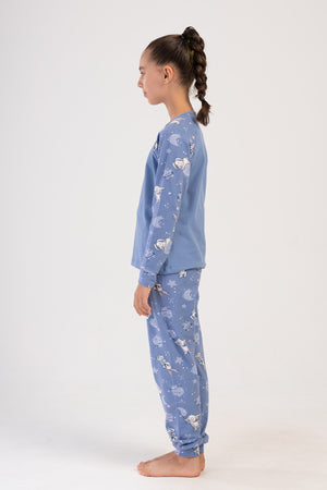 KIZ COCUK LYC SUPREM UZUN KOL PIJAMA TAKIM(7 - 8/13 - 14) 404032 - Vienetta1.GrupMAVI
