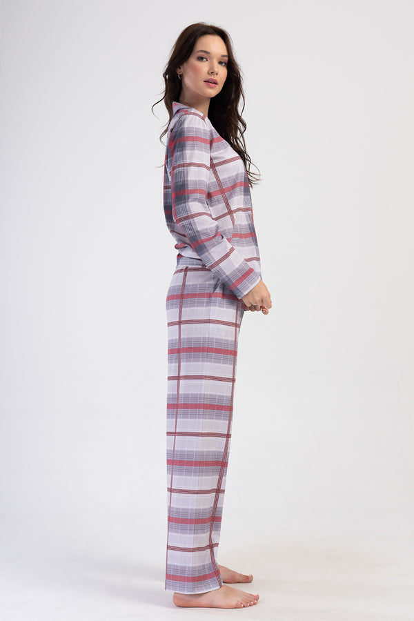 KADIN SUPREM XXL TAMAMI DUGMELI UZUN KOL PIJAMA TAKIM 404056 - Vienetta1.GrupGRI