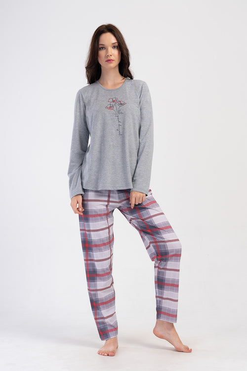 KADIN SUPREM XXL UZUN KOL PIJAMA TAKIM 404058 - Vienetta1.GrupGRAY MELANGE