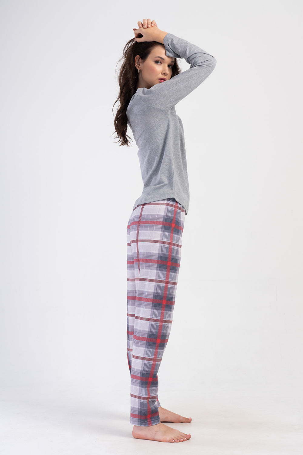 KADIN SUPREM XXL UZUN KOL PIJAMA TAKIM 404058 - Vienetta1.GrupGRAY MELANGE