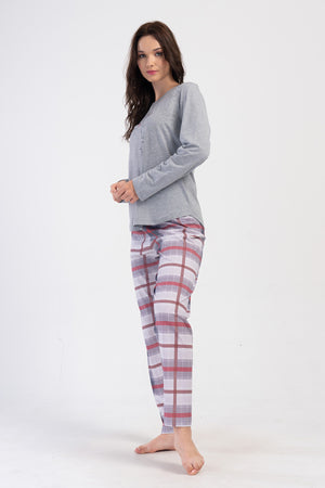 KADIN SUPREM XXL UZUN KOL PIJAMA TAKIM 404058 - Vienetta1.GrupGRAY MELANGE