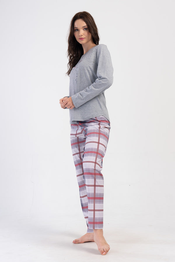 KADIN SUPREM XXL UZUN KOL PIJAMA TAKIM 404058 - Vienetta1.GrupGRAY MELANGE