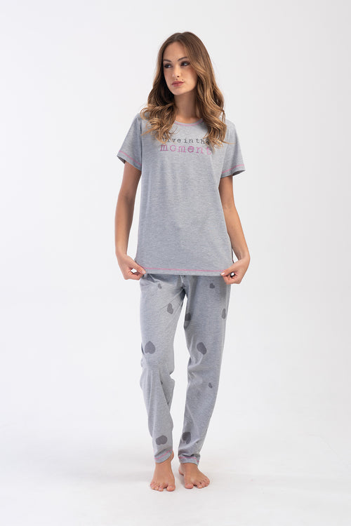 KADIN SUPREM XXL KISA KOL PIJAMA TAKIM 404064 - Vienetta1.GrupGRAY MELANGE
