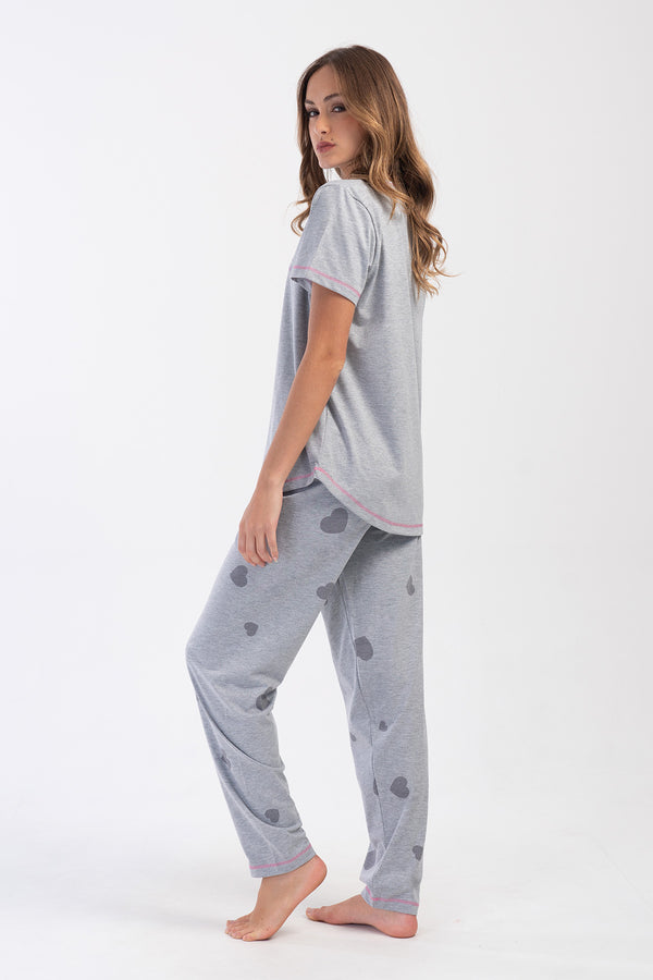 KADIN SUPREM XXL KISA KOL PIJAMA TAKIM 404064 - Vienetta1.GrupGRAY MELANGE