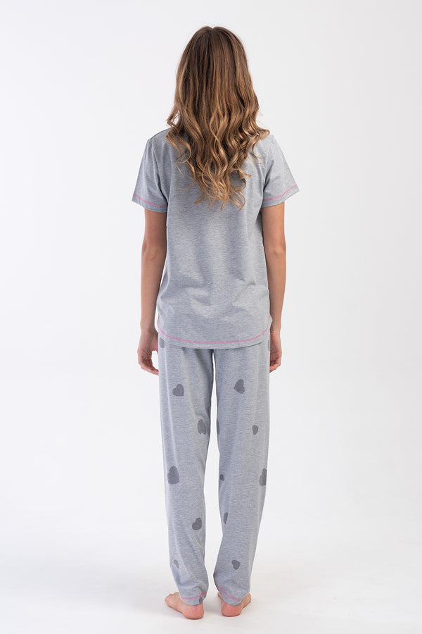 KADIN SUPREM XXL KISA KOL PIJAMA TAKIM 404064 - Vienetta1.GrupGRAY MELANGE