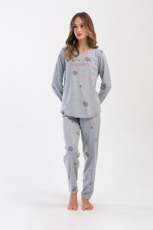 KADIN SUPREM XXL UZUN KOL PIJAMA TAKIM 404066 - Vienetta1.GrupGRAY MELANGE