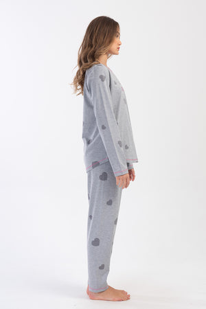 KADIN SUPREM XXL UZUN KOL PIJAMA TAKIM 404066 - Vienetta1.GrupGRAY MELANGE