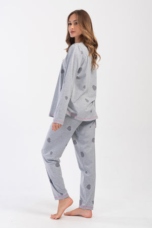 KADIN SUPREM XXL UZUN KOL PIJAMA TAKIM 404066 - Vienetta1.GrupGRAY MELANGE