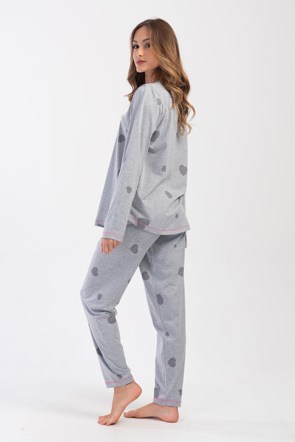KADIN SUPREM XXL UZUN KOL PIJAMA TAKIM 404066 - Vienetta1.GrupGRAY MELANGE
