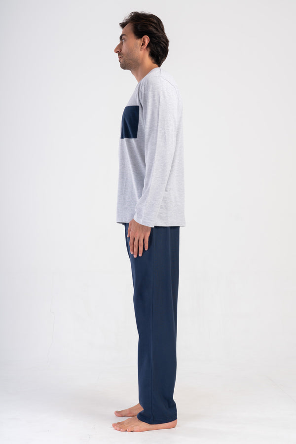 ERKEK SUPREM UZUN KOL PIJAMA TAKIM 404074 - Vienetta1.GrupGRAY MELANGE