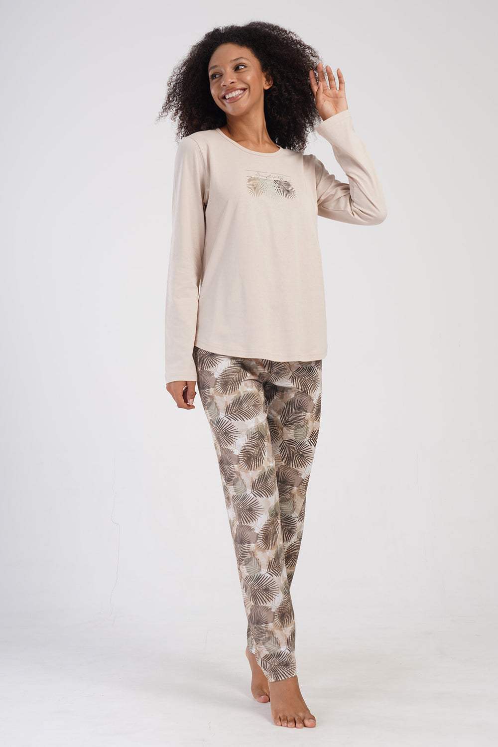 KADIN SUPREM XXL UZUN KOL PIJAMA TAKIM 404105 - Vienetta1.GrupBEJ