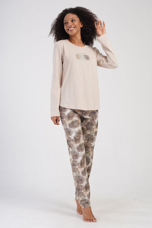 KADIN SUPREM XXL UZUN KOL PIJAMA TAKIM 404105 - Vienetta1.GrupBEJ