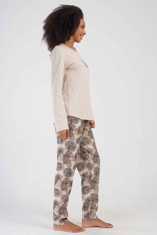 KADIN SUPREM XXL UZUN KOL PIJAMA TAKIM 404105 - Vienetta1.GrupBEJ