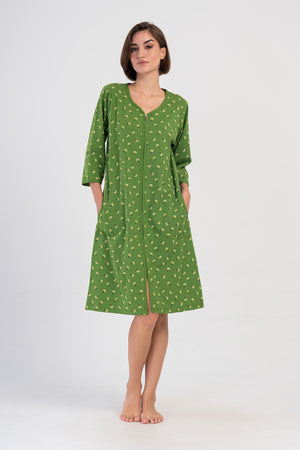 Woman Green Supreme Big Size Zipper & Pocket Detail Home Dress