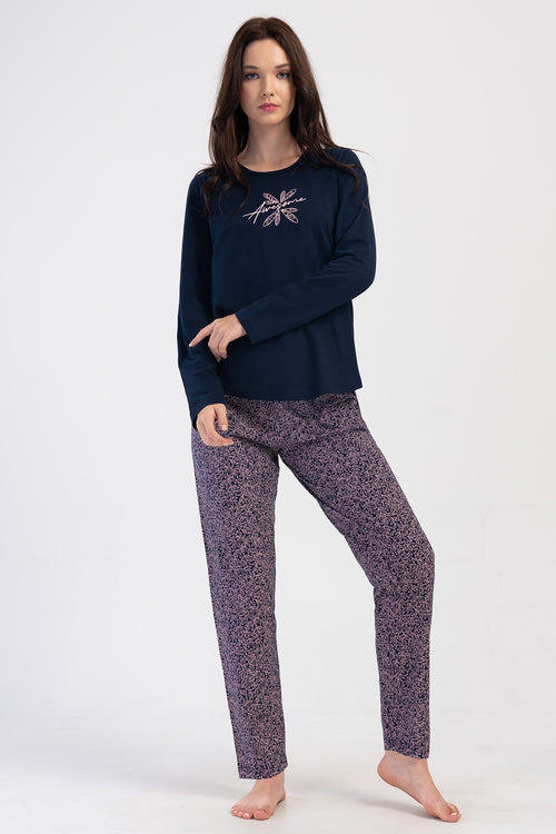 KADIN SUPREM XXL UZUN KOL PIJAMA TAKIM 405016 - Vienetta1.GrupY.LACIVERT