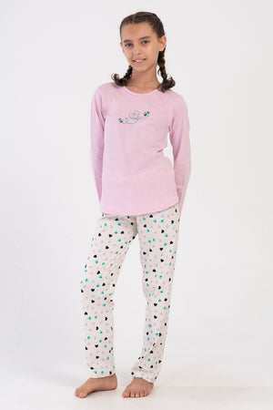 KIZ COCUK SUPREM UZUN KOL PIJAMA TAKIM(9 - 10/15 - 16) 405070 - Vienetta1.GrupPEMBE