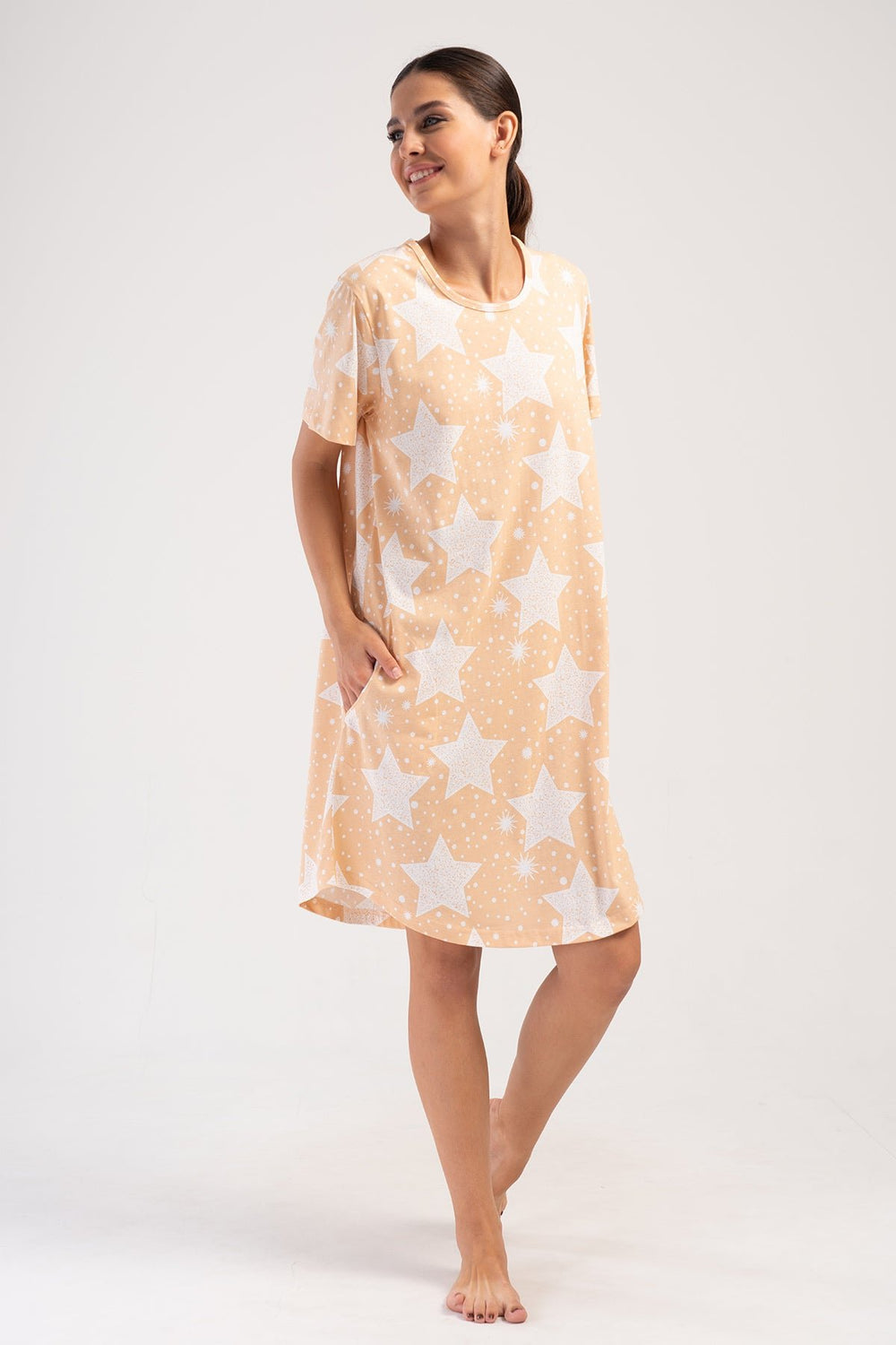 KADIN XXL KISA KOL TUNIK 405171 - Vienetta1.GrupBABY PINK