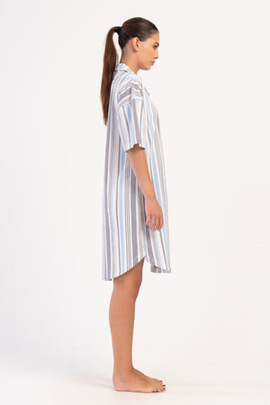 KADIN SUPREM TAMAMI DUGMELI KISA KOL GOMLEK TUNIK 405176 - Vienetta1.GrupA.MAVI