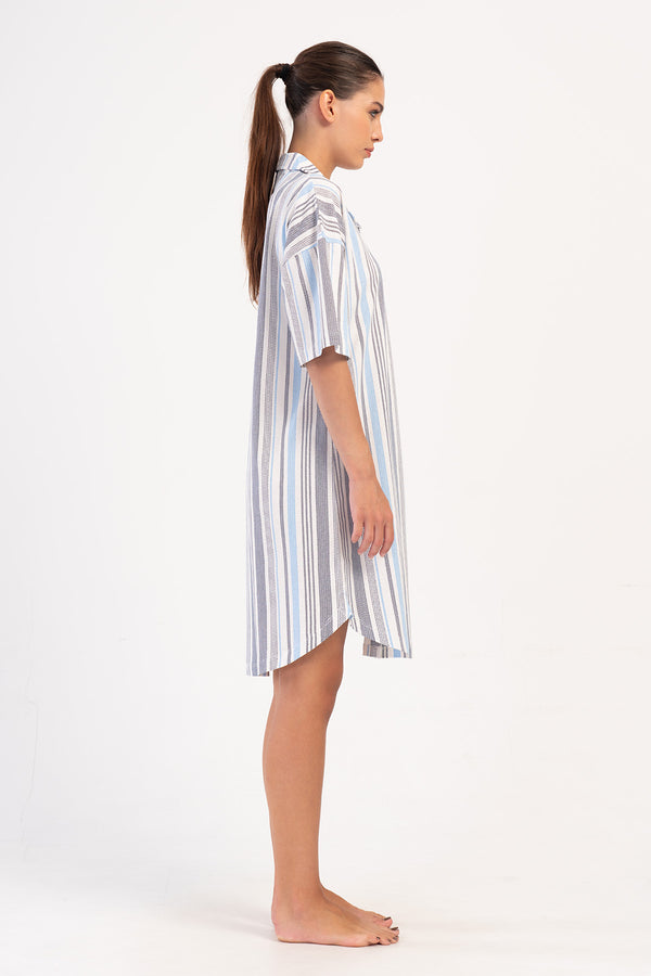 KADIN SUPREM TAMAMI DUGMELI KISA KOL GOMLEK TUNIK 405176 - Vienetta1.GrupA.MAVI