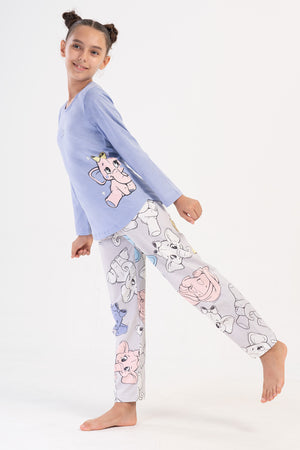 KIZ COCUK SUPREM UZUN KOL PIJAMA TAKIM(9 - 10/15 - 16) 405230 - Vienetta1.GrupA.MAVI