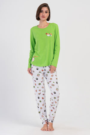 KADIN SUPREM UZUN KOL PIJAMA TAKIM 405238 - Vienetta1.GrupYESIL