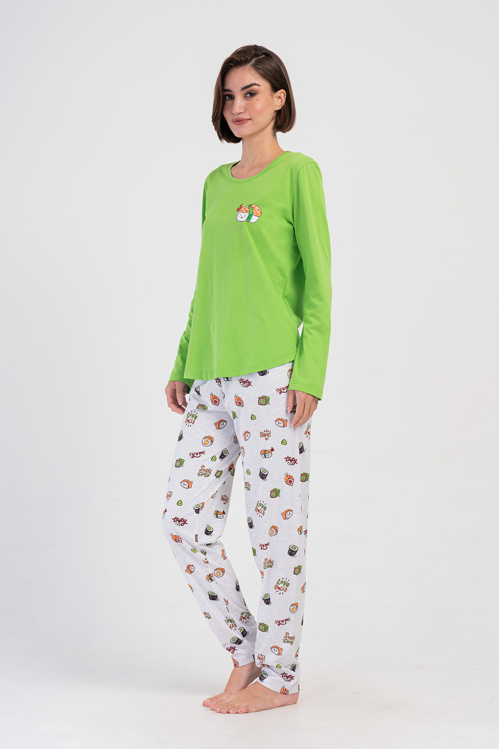 KADIN SUPREM UZUN KOL PIJAMA TAKIM 405238 - Vienetta1.GrupYESIL