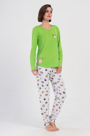 KADIN SUPREM UZUN KOL PIJAMA TAKIM 405238 - Vienetta1.GrupYESIL