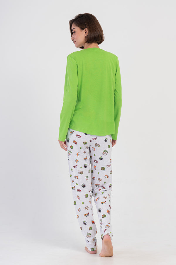 KADIN SUPREM UZUN KOL PIJAMA TAKIM 405238 - Vienetta1.GrupYESIL