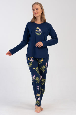 KADIN SUPREM XXL UZUN KOL PIJAMA TAKIM 405241 - Vienetta1.GrupY.LACIVERT