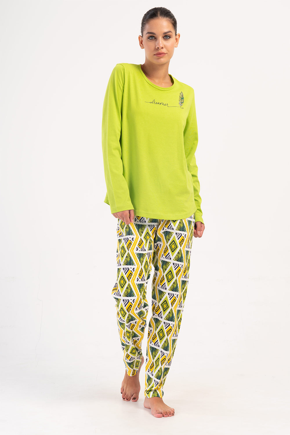 KADIN SUPREM XXL UZUN KOL PIJAMA TAKIM 405333 - Vienetta1.GrupYESIL