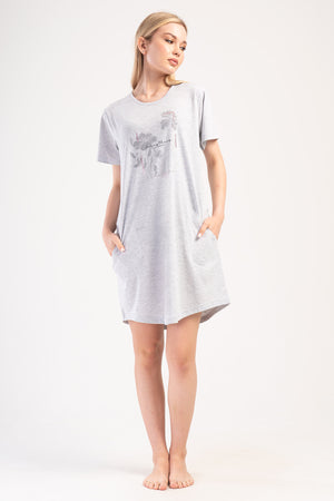 KADIN XXL KISA KOL TUNIK SUPREM 405354 - Vienetta1.GrupGRAY MELANGE