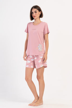 KADIN KISA KOL SORT TAKIM 407003 - Vienetta1.GrupPUDRA PEMBE