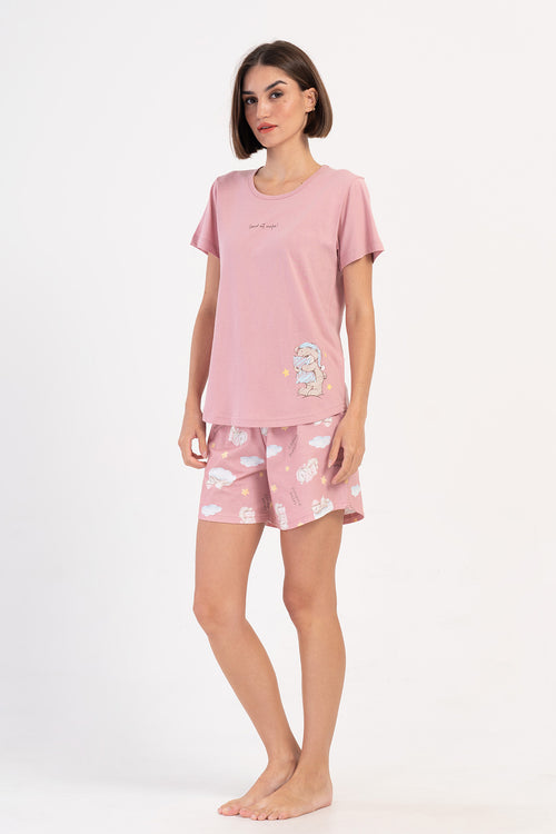 KADIN KISA KOL SORT TAKIM 407003 - Vienetta1.GrupPUDRA PEMBE