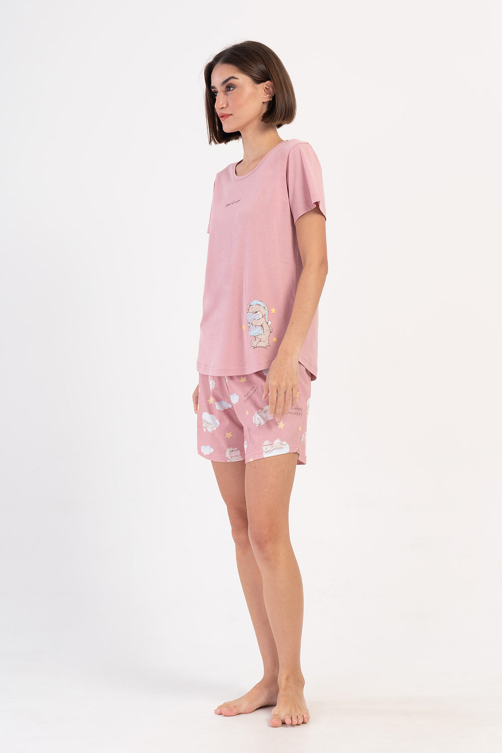 KADIN KISA KOL SORT TAKIM 407003 - Vienetta1.GrupPUDRA PEMBE