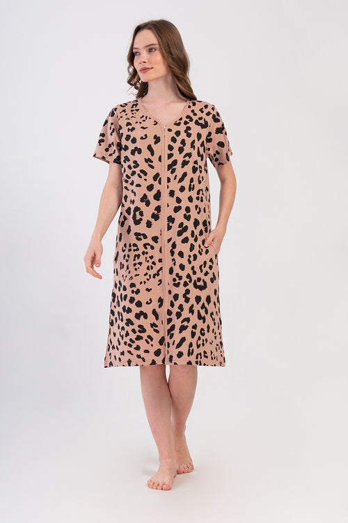 KADIN SUPREM XXL FERMUARLI KISA KOL EV ELBISESI 408011 - Vienetta1.GrupBEJ