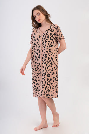 KADIN SUPREM XXL FERMUARLI KISA KOL EV ELBISESI 408011 - Vienetta1.GrupBEJ