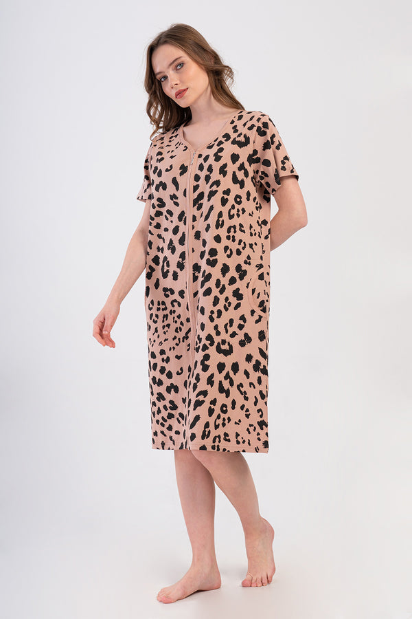 KADIN SUPREM XXL FERMUARLI KISA KOL EV ELBISESI 408011 - Vienetta1.GrupBEJ