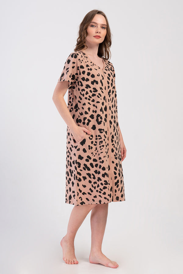 KADIN SUPREM XXL FERMUARLI KISA KOL EV ELBISESI 408011 - Vienetta1.GrupBEJ