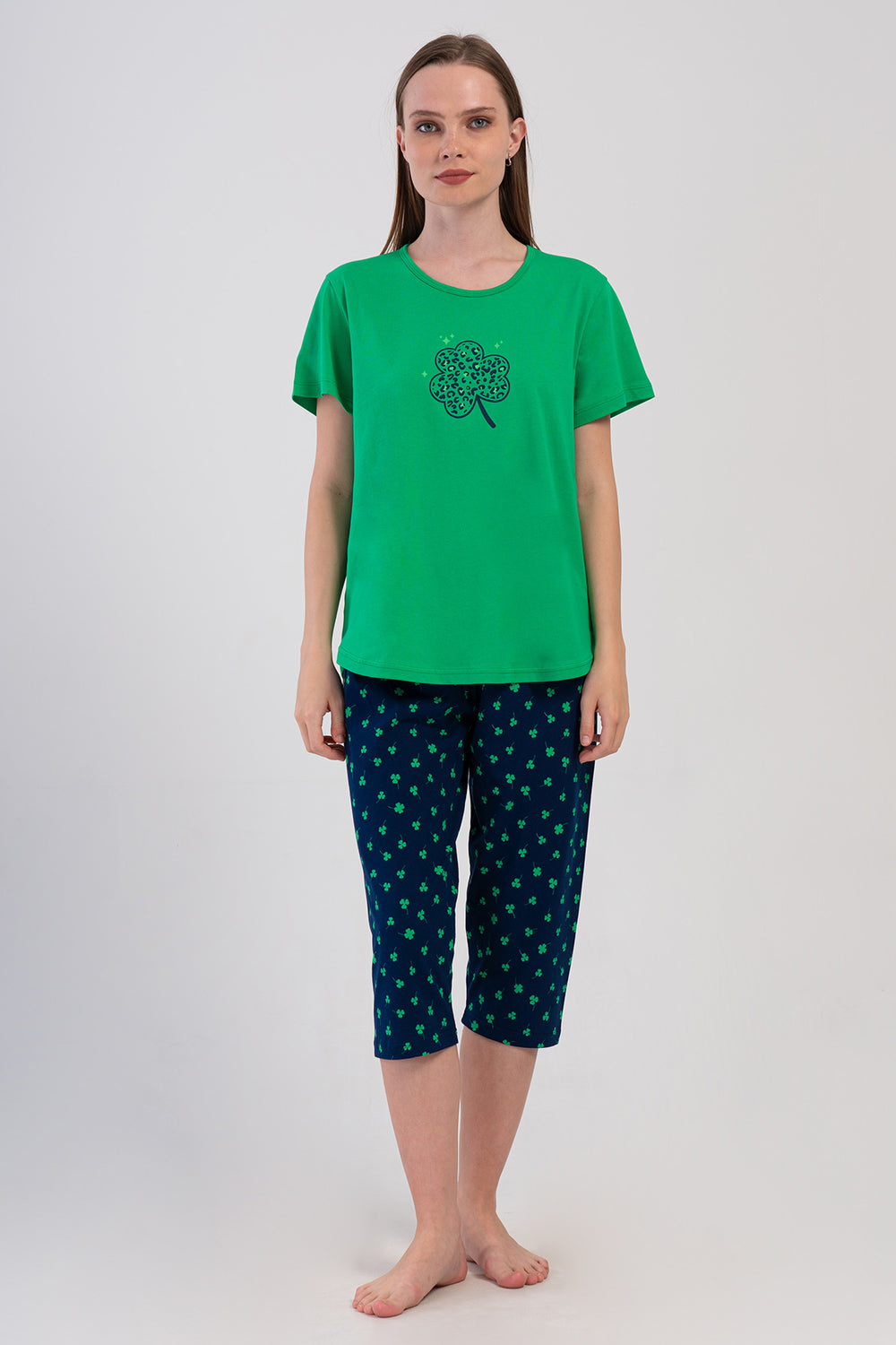 KADIN BATTAL XXL KISA KOL KAPRI TAKIM 408160 - Vienetta1.GrupYESIL