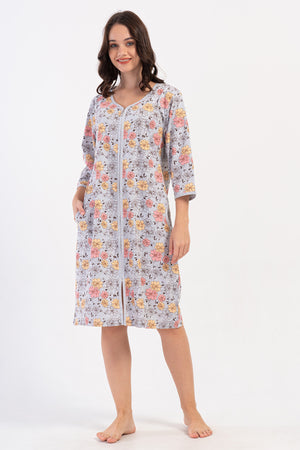 KADIN SUPREM XXL FERMUARLI 3/4KOL EV ELBISESI 408190 - Vienetta1.GrupGRAY MELANGE