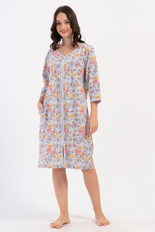 KADIN SUPREM XXL FERMUARLI 3/4KOL EV ELBISESI 408190 - Vienetta1.GrupGRAY MELANGE