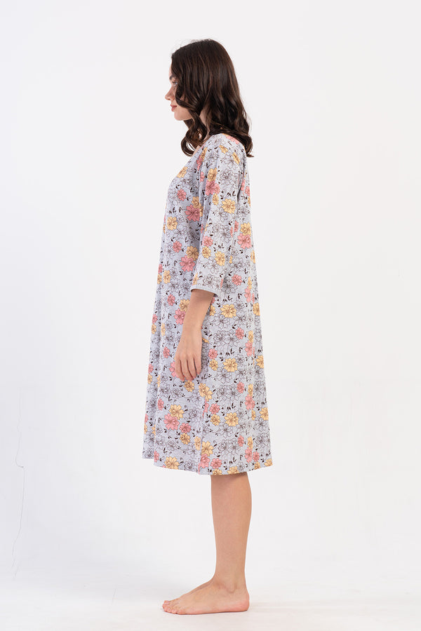 KADIN SUPREM XXL FERMUARLI 3/4KOL EV ELBISESI 408190 - Vienetta1.GrupGRAY MELANGE