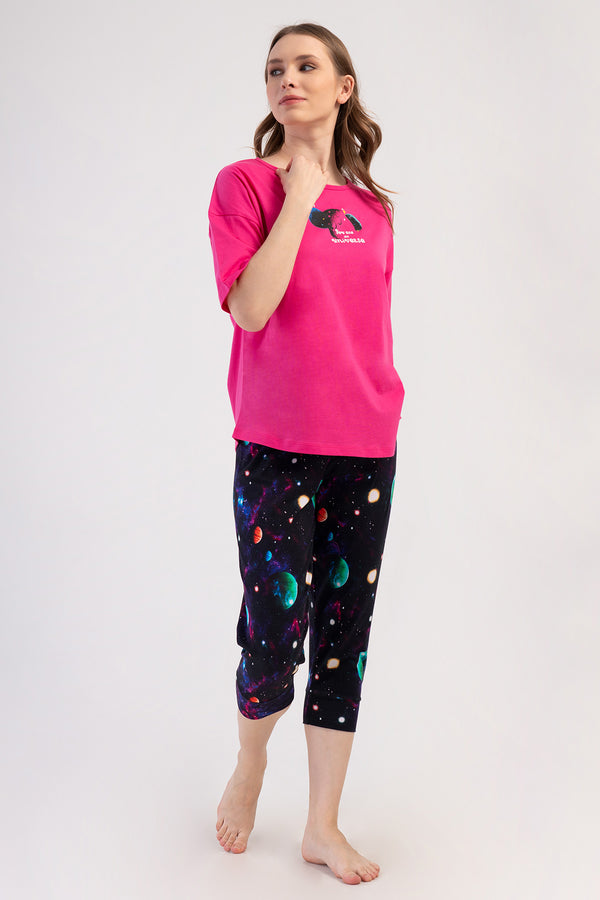 Woman Lycra Supreme Big Size Galaxy Capri Set