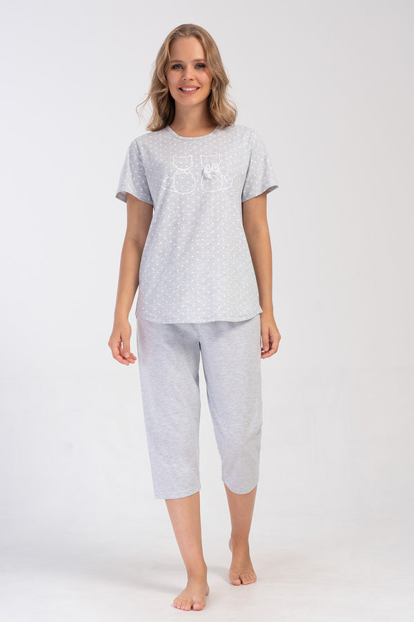 KADIN XXL KISA KOL KAPRI TAKIM 408462 - Vienetta1.GrupGRAY MELANGE