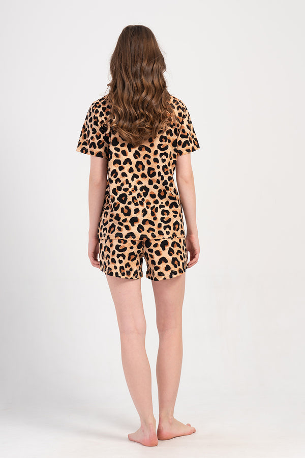 Woman Supreme Big Size Leopard Shirt Neck Short Set