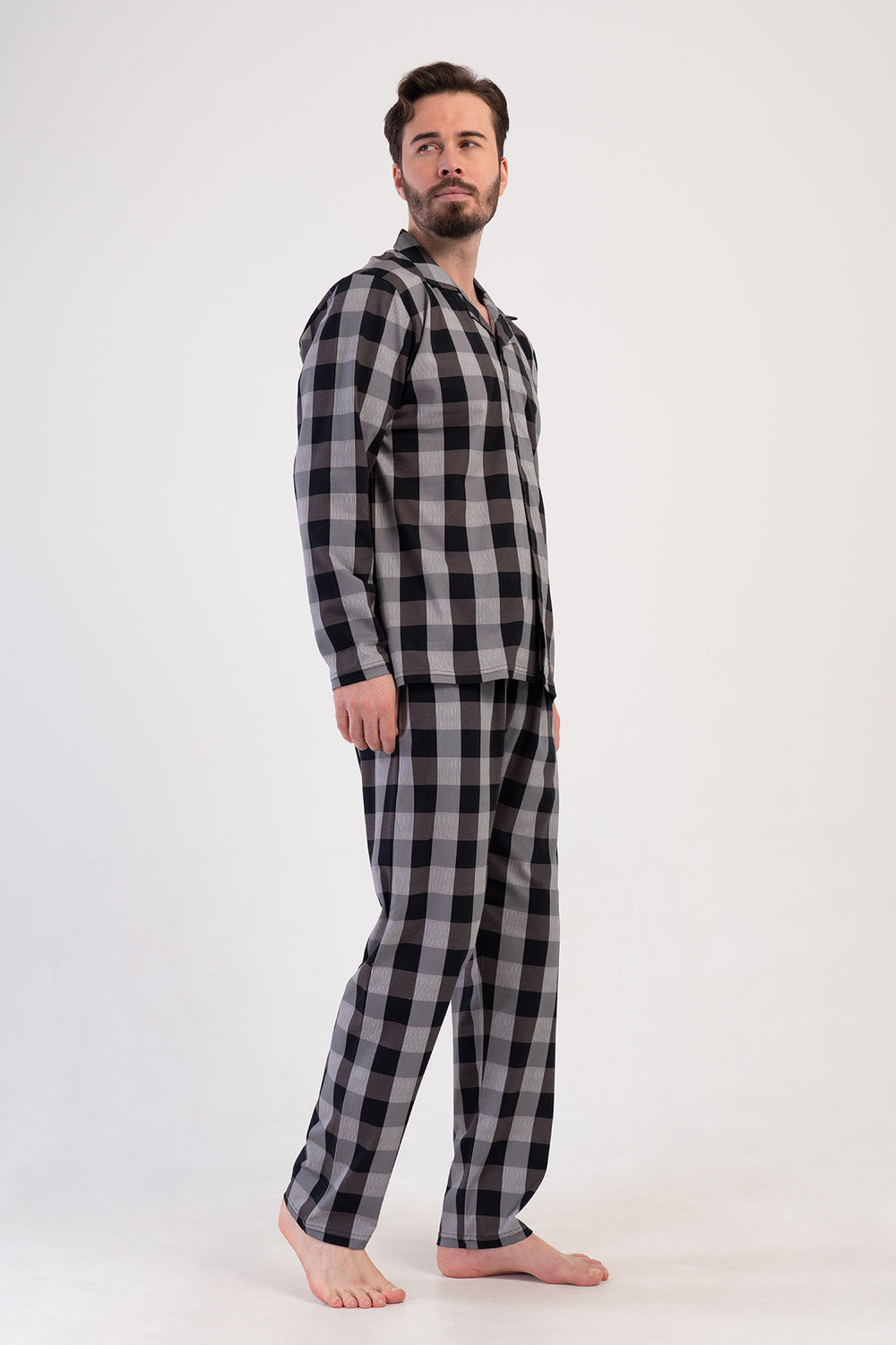 Man Supreme Buttoned Black Plaid Pyjama Set