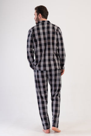 Man Supreme Buttoned Black Plaid Pyjama Set