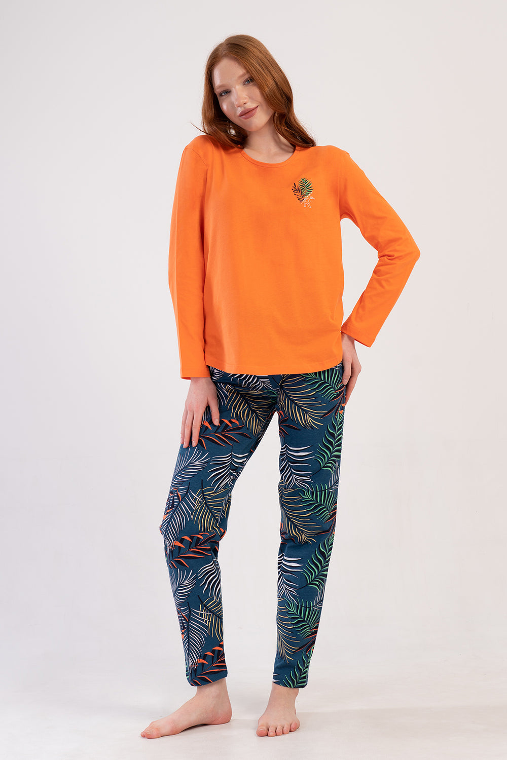 KADIN P.SUPREM O YAKA UZUN KOL ETEGI OVAL PIJAMA TAKIM - Vienetta1.GrupTURUNCU