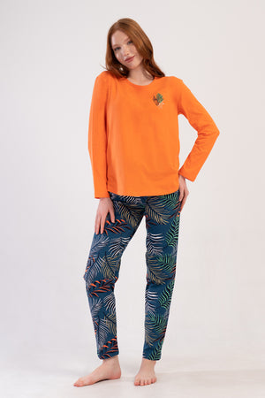 KADIN P.SUPREM O YAKA UZUN KOL ETEGI OVAL PIJAMA TAKIM - Vienetta1.GrupTURUNCU